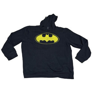 DC Batman Hoodie Black Yellow Cotton Polyester Pullover Men Size XL